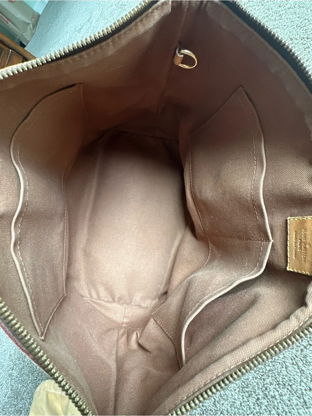 Louis Vuitton Monogram Canvas Tote in Dark Brown with Tan Leather Trim Authentic